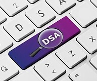Computer keyboard with a key marked with the DSA logo