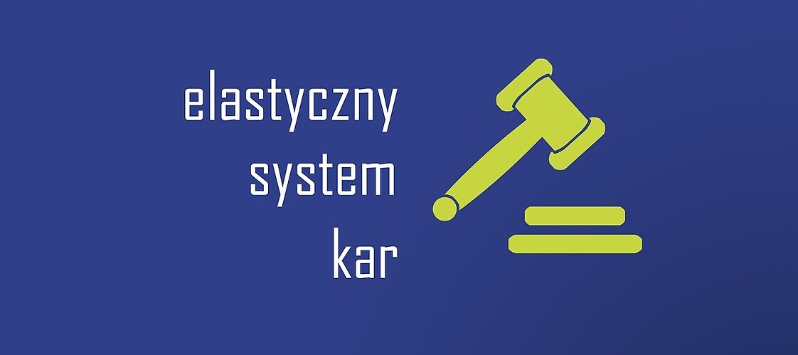 Grafika - młotek sędziowski i napis "elastyczny system kar"