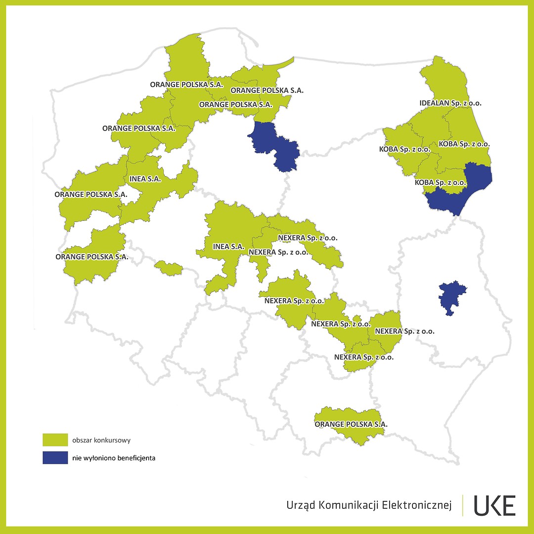 Mapa rozstrzygniętych obszarów ze wskazaniem projektów rekomendowanych do dofinansowania